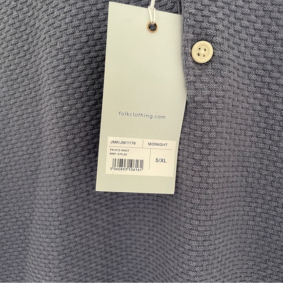 Folk Polo Shirt Mens XL 5 Short Sleeve Pullover Top Knot Midnight BNWT - Picture 3 of 7